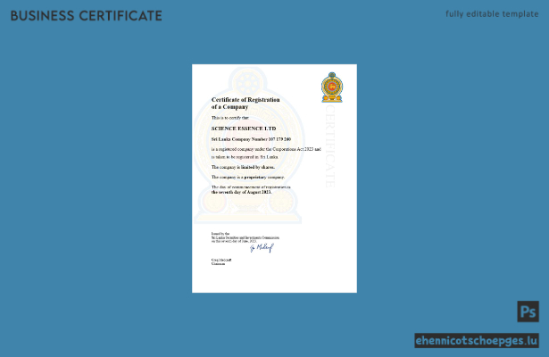 Sri Lanka Geschäftsregistrierungszertifikat – Word- und PDF-Beispielvorschau